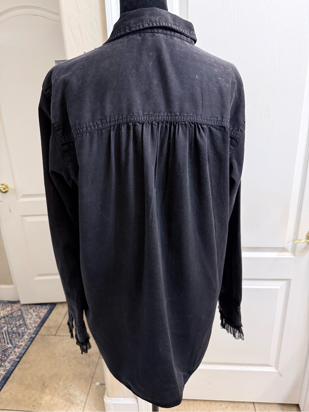 Pilcro Anthropologie Black Tulle Ruffle Button Down Shirt Blouse M - Picture 5 of 11